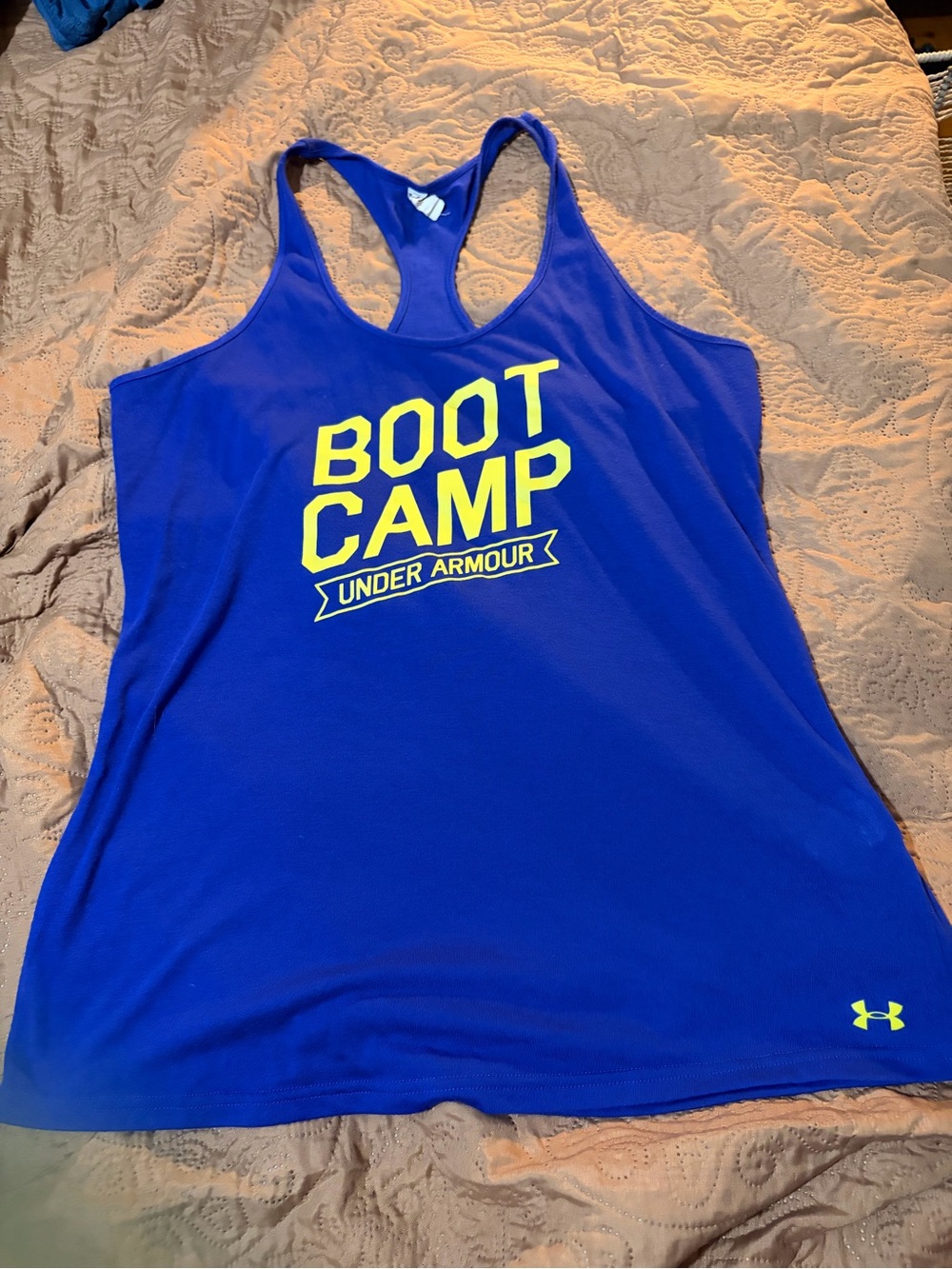 Under Armour Royal Blue Racerback Boot Camp Tank with Yellow Logo
